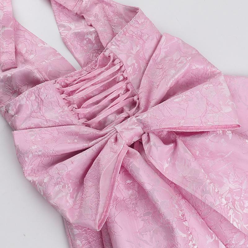 Spring Women's Fashion Is Sexy Slim Jacquard Halter Bow Dress