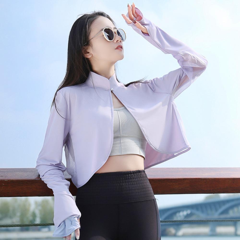 Long Sleeve Sun Protection Clothing Ice Silk Thin Crop Top Sunshade Cloak Sun Protection