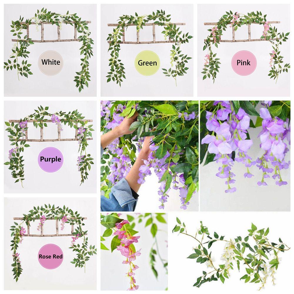 Украшения Зеленые листья Листва Стелющийся цветок Искусственный плющ Виноградная лоза Искусственные цветы Глициния Растение