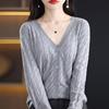 Women S V Neck Long Sleeve Knit Cardigan Slim Fit Solid Color Outerwear