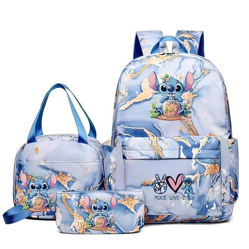 Cartoon Stitch School Backpack Lunch Bag Pencil Case Set for Kids Lightweight Durable Large Capacity