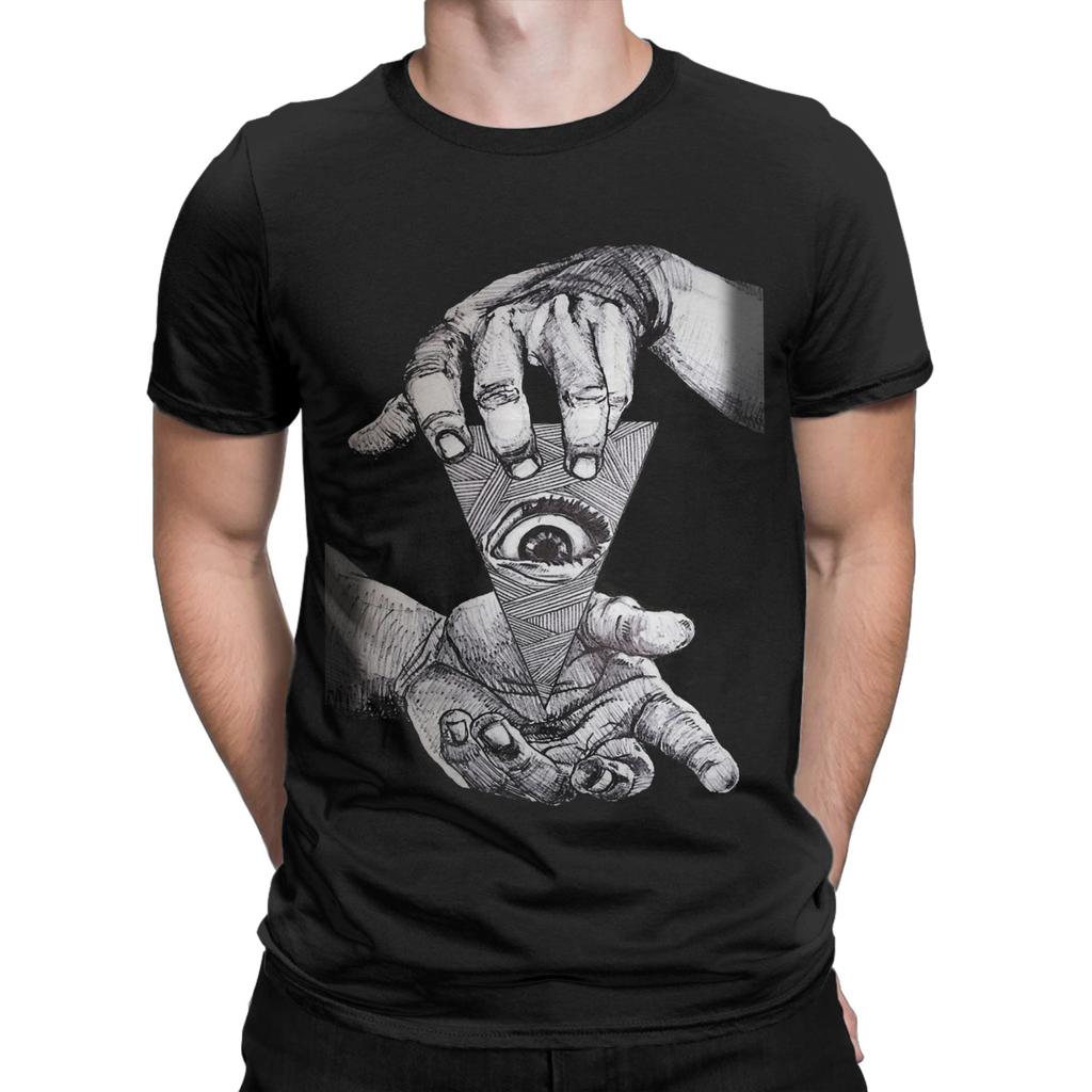 Novelty Illuminati Design Rounded Tshirts For Unisex Cotton Short Sleeve Eye of Providence Round Neck Summer Tops