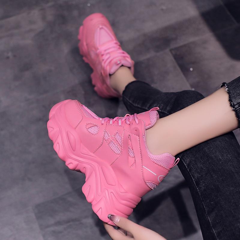 Модные женские массивные кроссовки 2025 Модные кроссовки на платформе Женские брендовые клинья Повседневная обувь для женщин Кожаная спортивная обувь Папины кроссовки 10 см