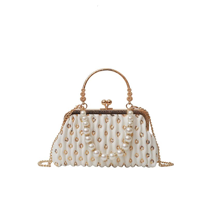 Женская блестящая вечерняя сумочка с пайетками, клатч через плечо с цепочкой и жемчугом, клатч с верхней ручкой, блестящая сумка через плечо, вечерняя сумочка для свадебной вечеринки