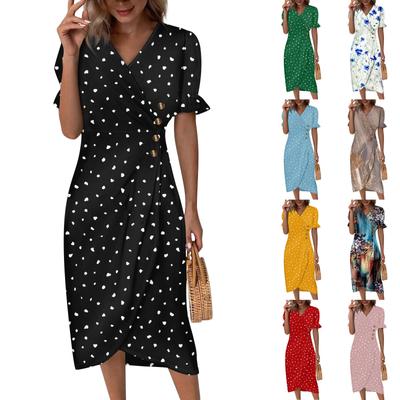 Пляжные платья для женщин, весна-лето, элегантное платье с V-образным вырезом и цветочным принтом в стиле бохо, струящееся гавайское платье макси с рюшами