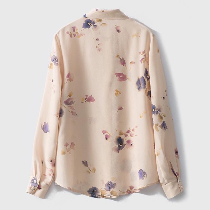 Блузка женская из шелкового крепа де шин пудрово-розового цвета: Повседневный стиль для поездок, Новый однобортный дизайн