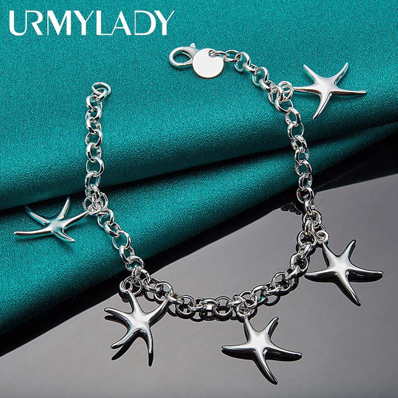 Браслет-подвеска из стерлингового серебра 925 пробы с пятью звездами для женщин, свадебных вечеринок, модные украшения