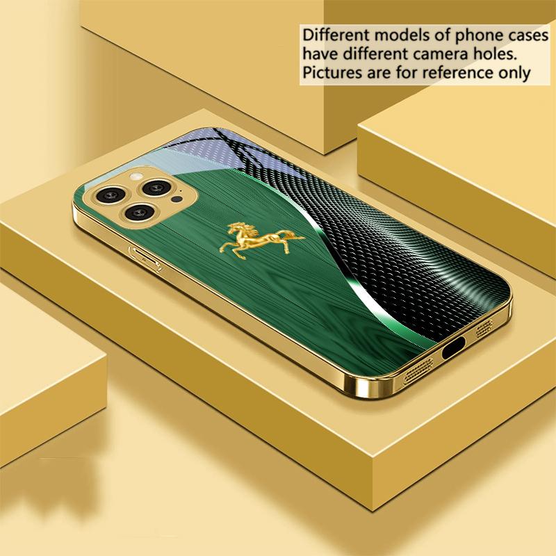 Деревянная текстура Золотая Лошадь Для iPhone 16 Pro Max 15 P ro 14 13 Plus 12 Mini 11Pro Max XS Max XR Золотой чехол для телефона из закаленного стекла