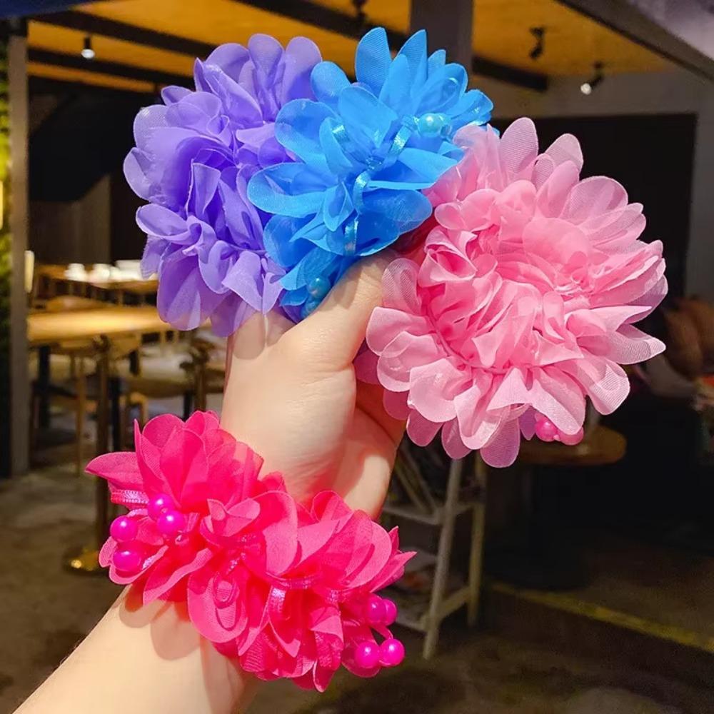 4pcs/set Beads Kids Head Rope Colorful Ponytail Holder Cute Floral Hair Rope Kids