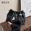 IELGY Women's Glossy Folded Niche Shoulder Chain Crossbody Bucket Bag