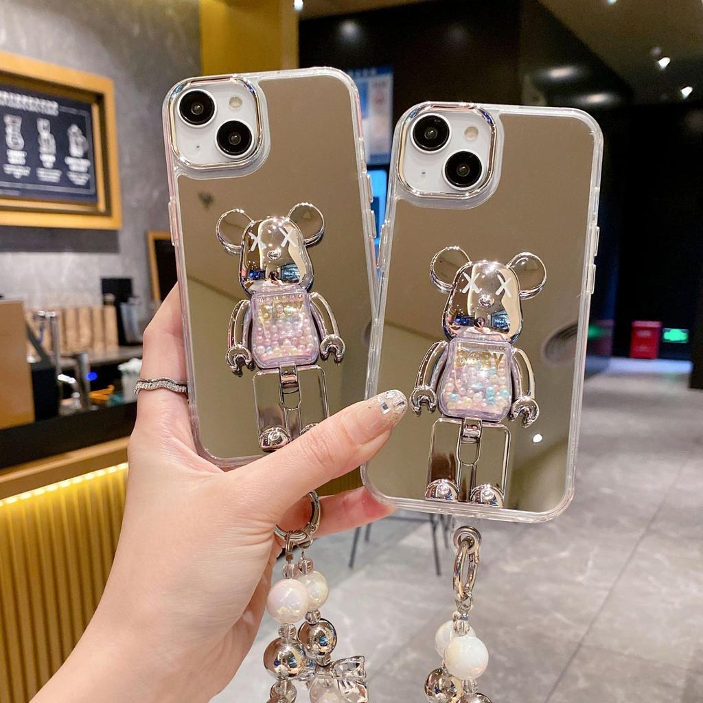 Зеркальный чехол для iPhone11PRO, защитный чехол, серебряные бусины, держатель «Яростный мишка» для Apple 11/XR, чехол для мобильного телефона.