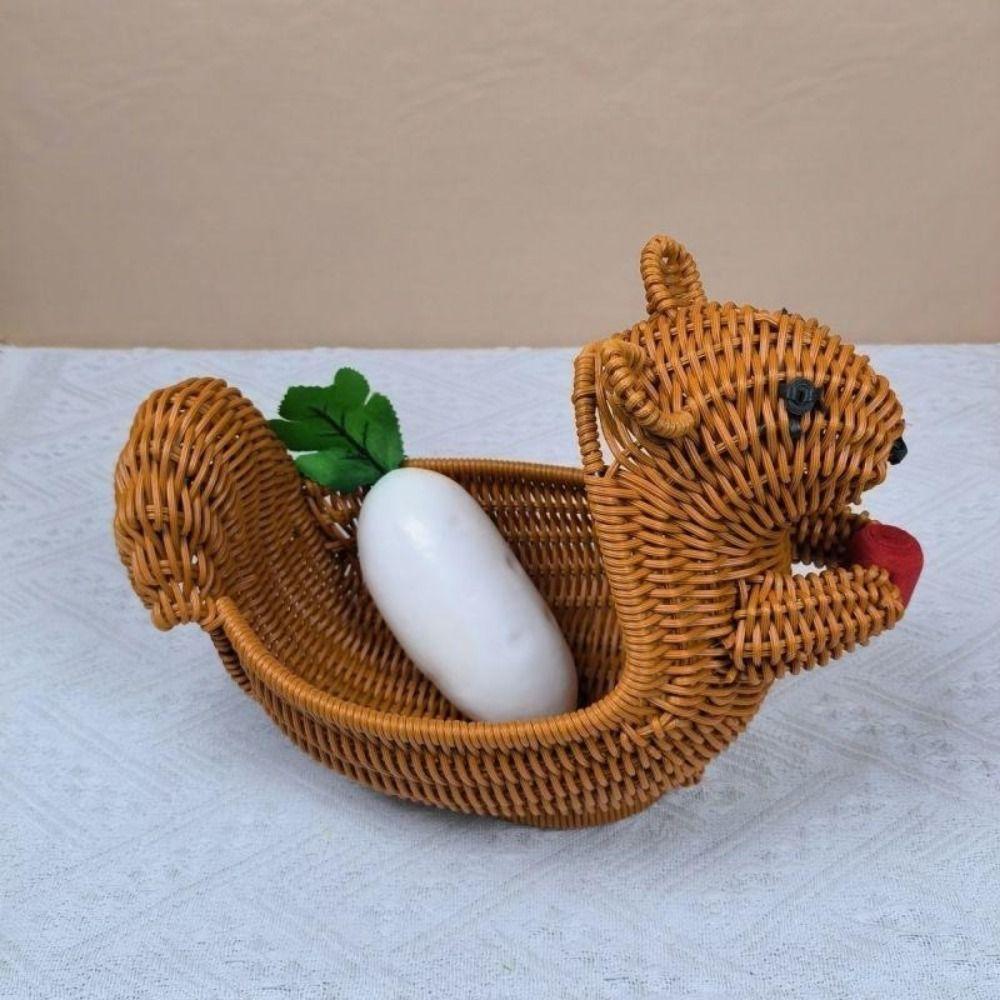 Handwoven Squirrel Shaped Storage Basket PP Rattan Woven Fruit Basket Home Storage