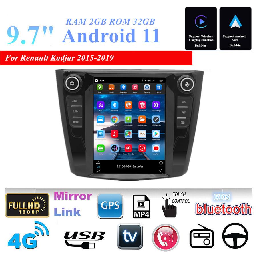 9,7'' Для Android 11  2+32ГБ  Радио Навигация WIFI 3G 4G Для Renault Kadjar 2015-2019
