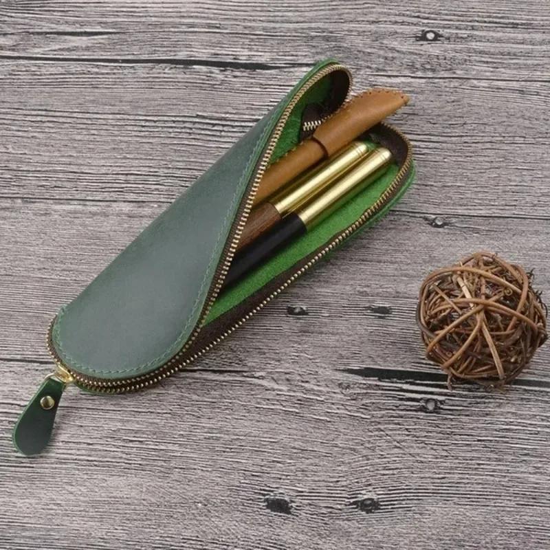 Retro Vintage Leather Pencil Case Leather Handmade Purse Pouch Bag Box Make Up Cosmetic Pen Case Student Stationery Storage Bag