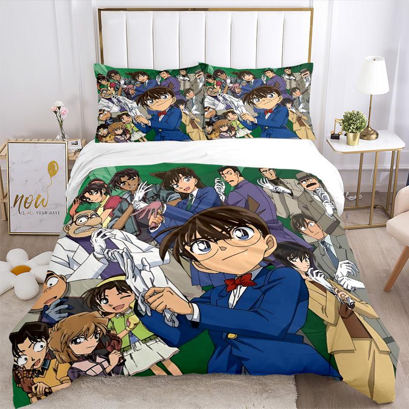 Detective Conan Mystery Print 3Pcs Bedding Setduvet Cover With 2 Bedropillowcase Home Birthday Gift