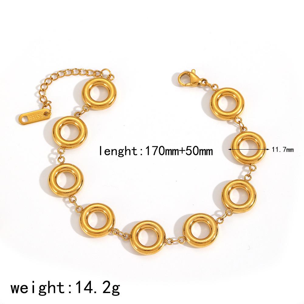 Fashion Stainless Steel Small Circular Ring Bracelet Necklace Set 18K Gold Plated Jewelry Girl Wrist Accessories Gifts