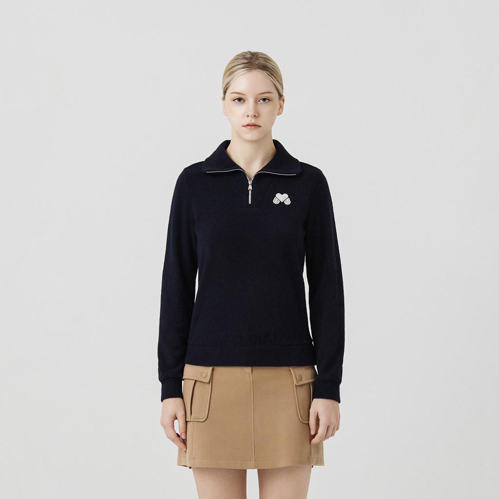 MARTINE GOLF Fluffy Half Zip Up T Shirts_Navy