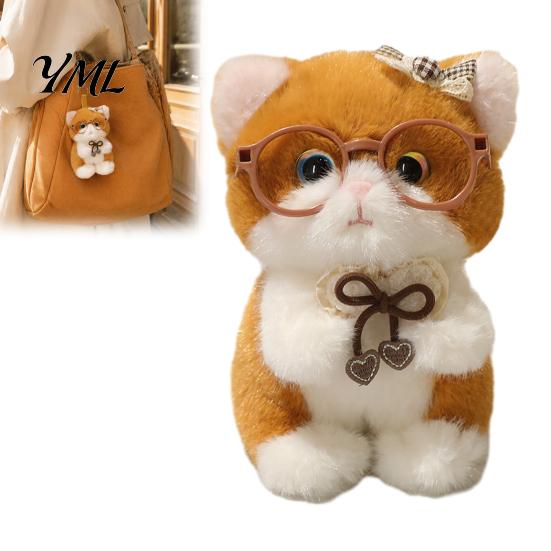 Soft Stuffed Animal Keychain Cute Plush Kitten Pendant with Glasses And Tie, Polyester for Backpacks Keys, Decorative Hanging Plushie Kids Gift Girls
