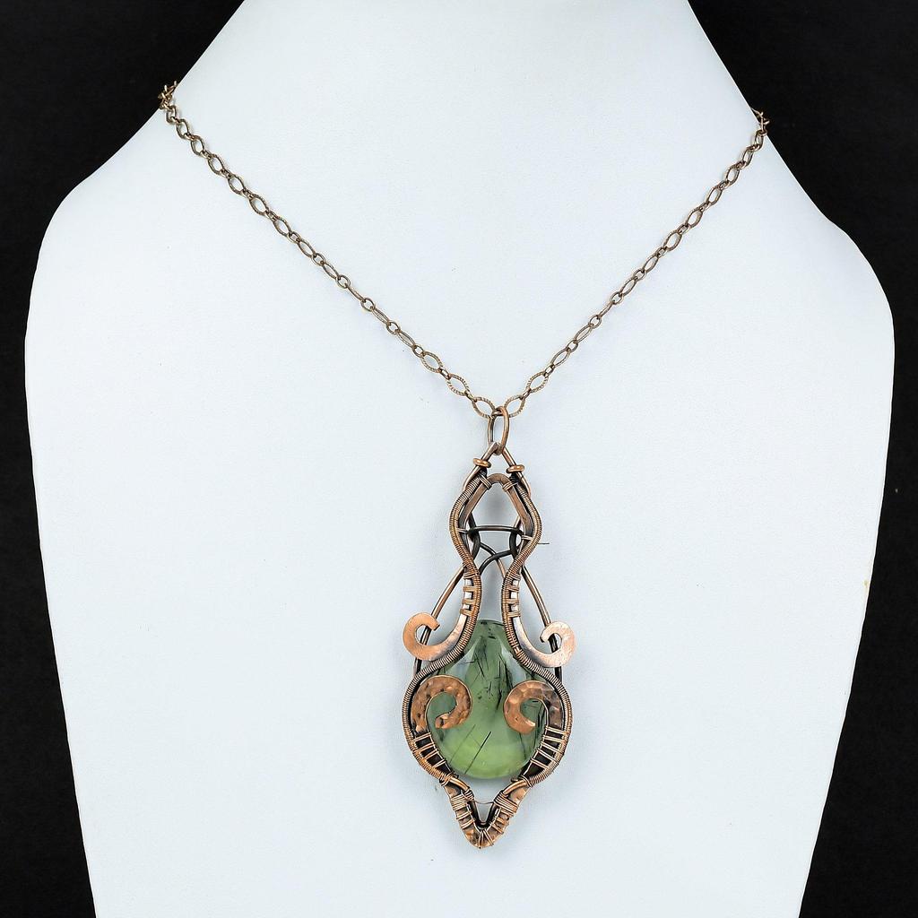 Moss Prehnite Pendant Copper Wire Wrapped Pendant Unique Design Jewelry Gemstone Pendant Dainty Copper Jewelry Handmade Pendant Wedding Gift