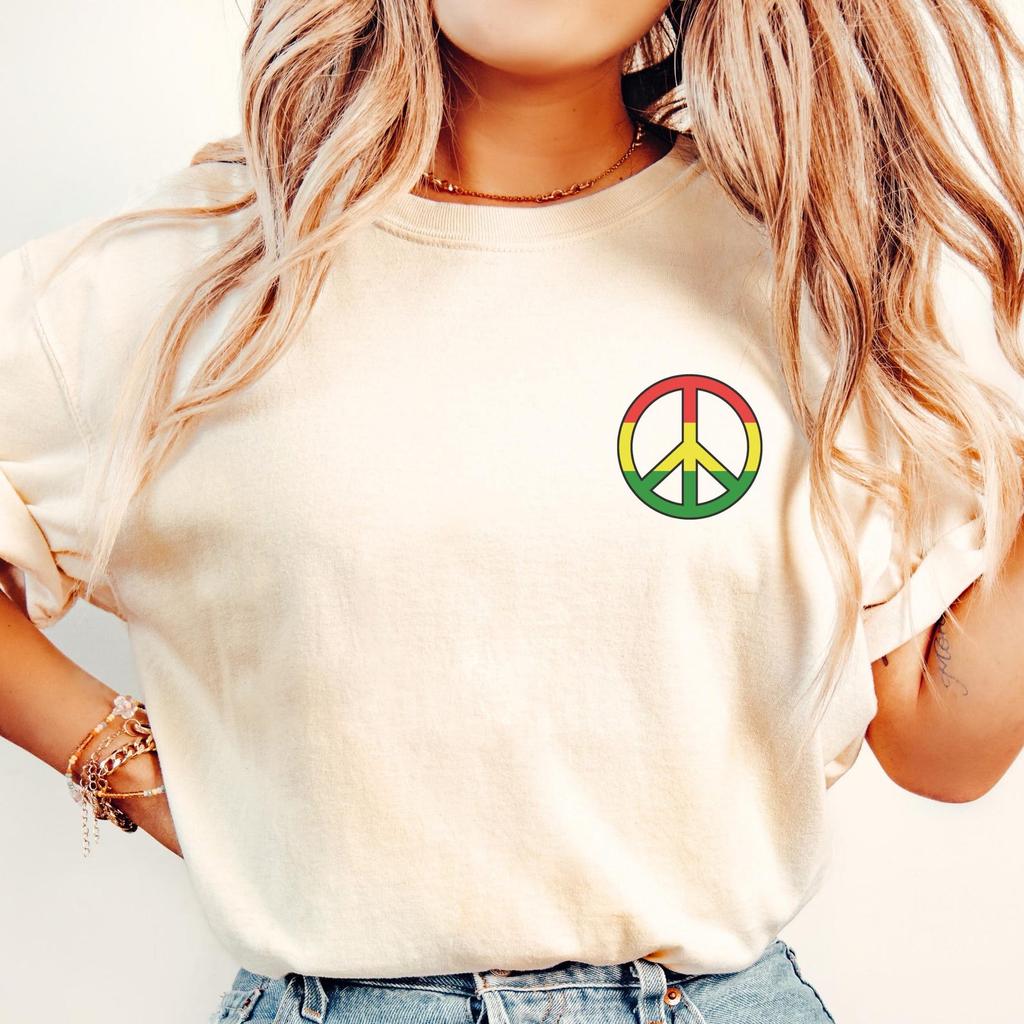 Comfort Colors Reggae Peace Sign T-Shirt: Rasta Positive Vibes