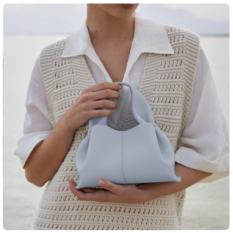 French Luxury Genuine Leather Dumpling Handbag - Retro European & American Design