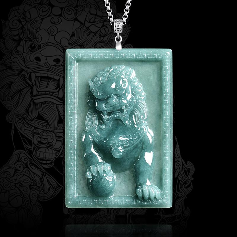 Blue Water Jade Lion Pendant with S925 Silver - Men's High-End Glutinous Ice Style