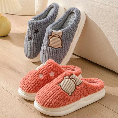 Унисекс осень-зима большой размер на толстой подошве домашние хлопковые тапочки повседневные бархатные меховые туфли женские нескользящие домашние тапочки для пар 36-45