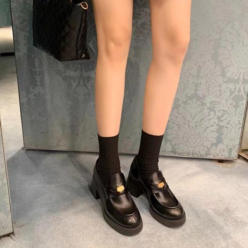 Нескользящие Ретро Круглый носок Увеличивающие рост, Толстоподошвенные Женские Одинарные Туфли