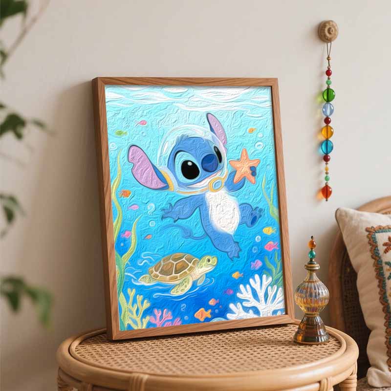 Disney Стич Подводная Морская Черепаха Цифровая Масляная Живопись Художественный Набор Ручная Заливка Домашний Декор