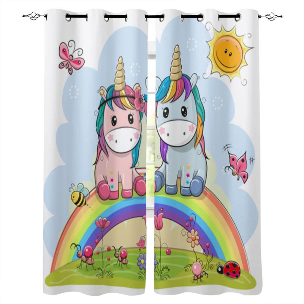Мультяшный милый единорог окна шторы для гостиной детской спальни оконные шторы кухонные шторы 2 панели cortinas