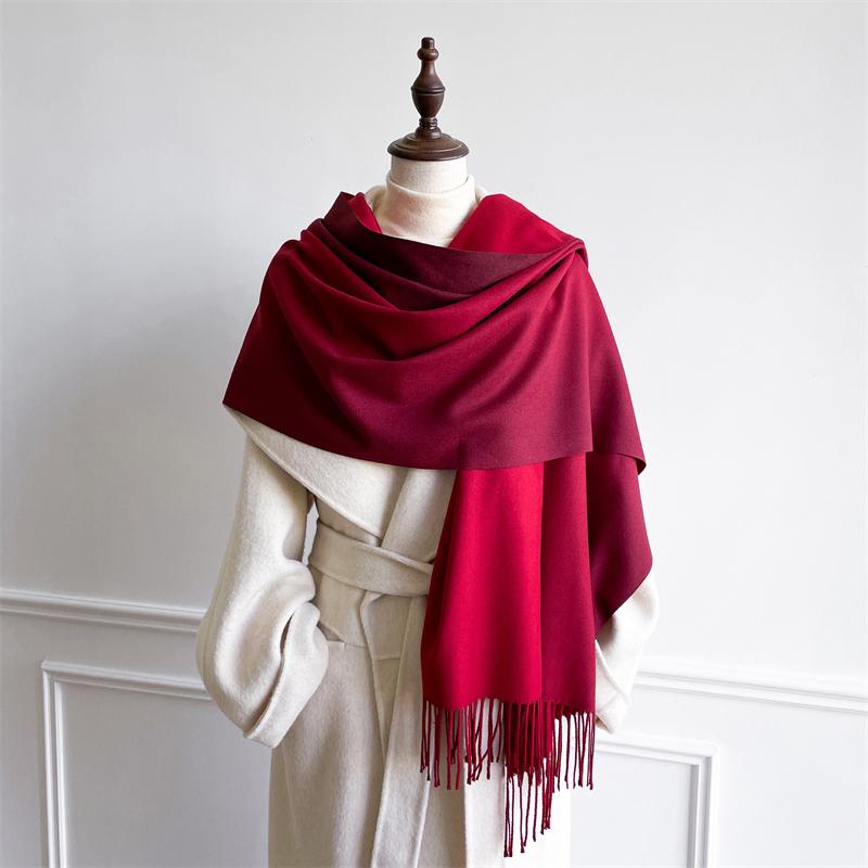 Winter Women Scarves Long Warm Gradient Imitaion Cashmere Hijab Solid Lady Shawl Wrap Female Pashmina Bandana Head Scarf