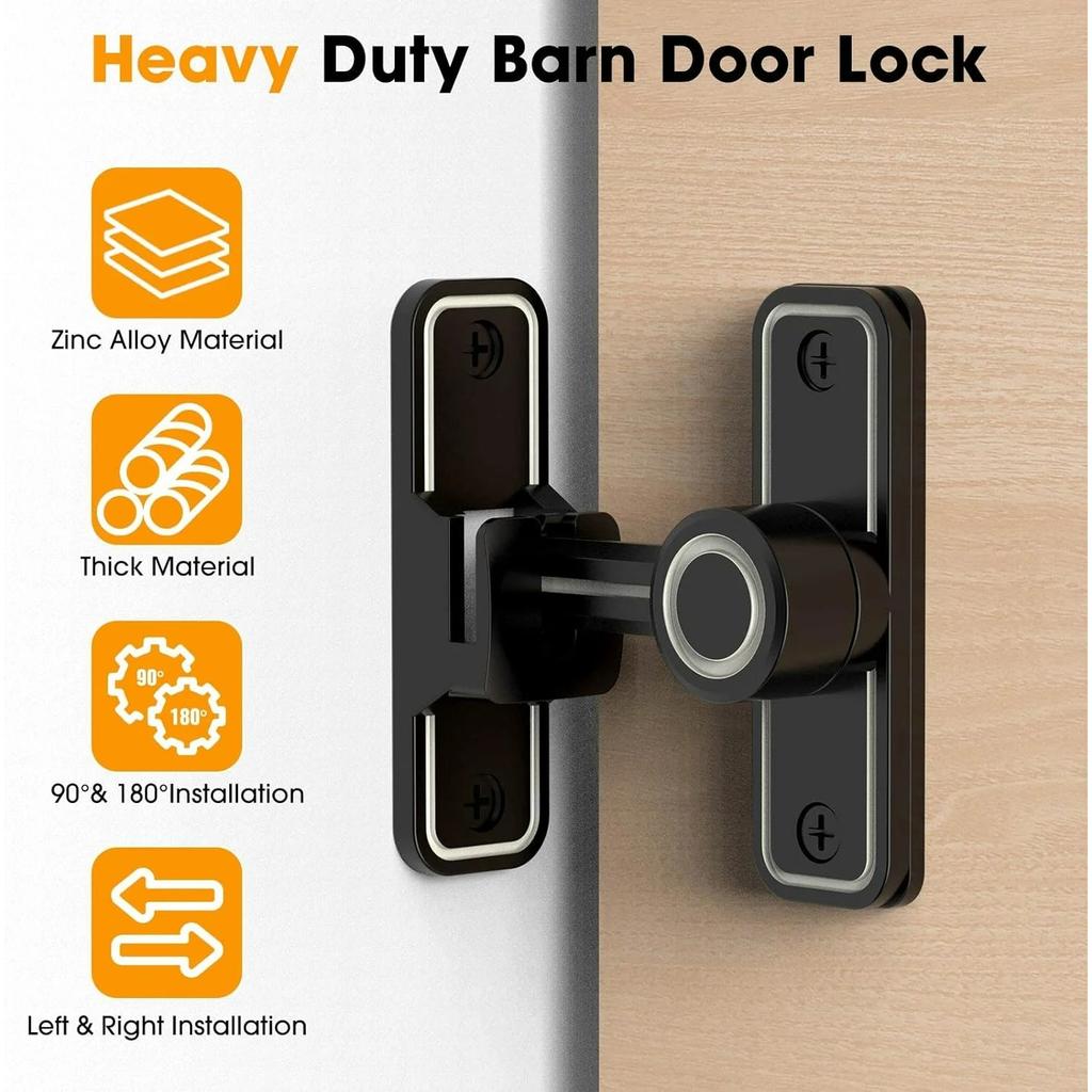 Sliding Barn Door Lock Hardware, 90 Degree Locks for Barn Doors, Flip Gate Latches for Barn, Garden, Bathroom, Outdoor, Garage, Window (Black)