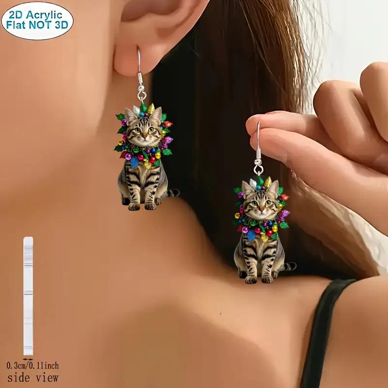Cross-border new product cartoon kitten earrings flat acrylic cute creative Christmas gift cat earrings jewelry