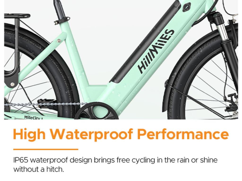 HILLMILES MileCity 1 Straddle Electric Bike: 80-100 km range, 20" wide tires, Shimano 7-speed gearbox, IPX4 - Urban commuting