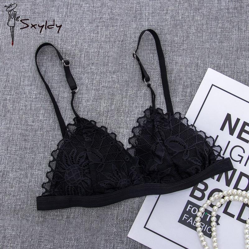 Women Lace Bra No Steel Ring Beauty Back Wrapped Chest Comfortable Daisy Brassiere Stretch Triangle Cup Padded Underwear