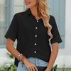 Летняя хлопковая блузка Удобная дышащая женская однотонная рубашка с коротким рукавом Повседневные свободные рубашки