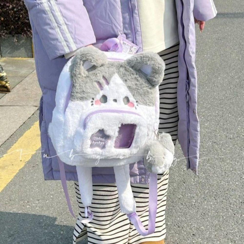 Rabbit Cute Cat Backpack Preppy Style Plush Shoulder Bag Sweet Idol Photocard Pouch Itabag Outdoor