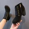 Fashion AJGS Autumn Women's Thick Heeled Ankle Boots Women High Heel Platform Boots Female Snow Lace-Up Fashion Boots Botas