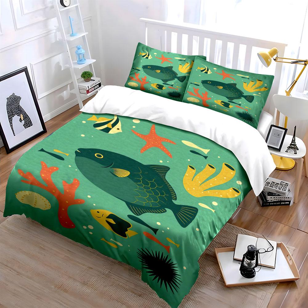 Fish, starfish, coral pattern. Bedding sets Duvet cover sets Duvet covers Pillowcases(1* Duvet Cover 2* Pillowcases without duvet insert)