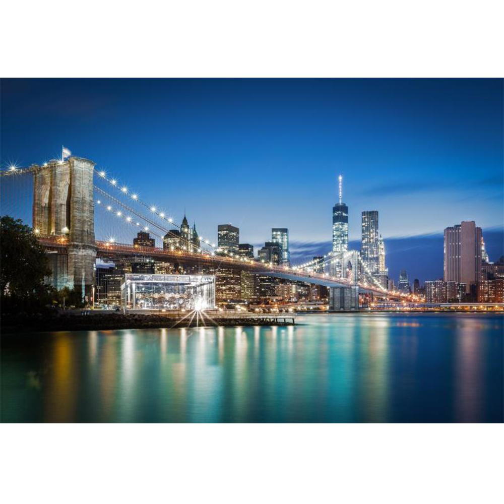 Modern City Wall Murals Suspension Bridge Night Scene Wallpaper Bedroom Living Room Decorative Mural