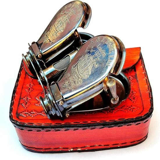 Латунный бинокль 8,89 см с кожаным чехлом, морской складной бинокулярный морской подзорный телескоп, бинокль R&J Beck London 1857