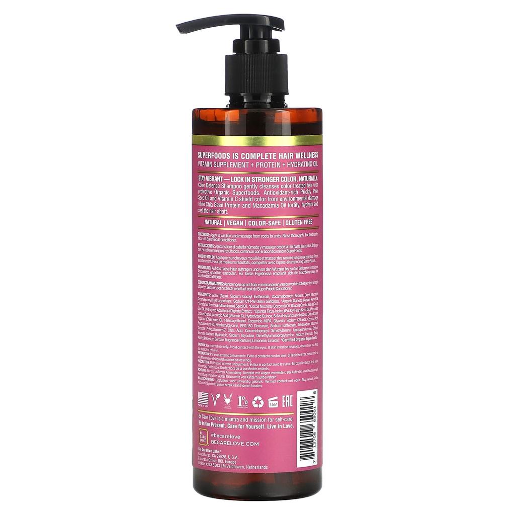 Be Care Love Superfood, натуральный уход за волосами, шампунь против окрашивания, семена опунции, 12 жидких унций (355 мл)