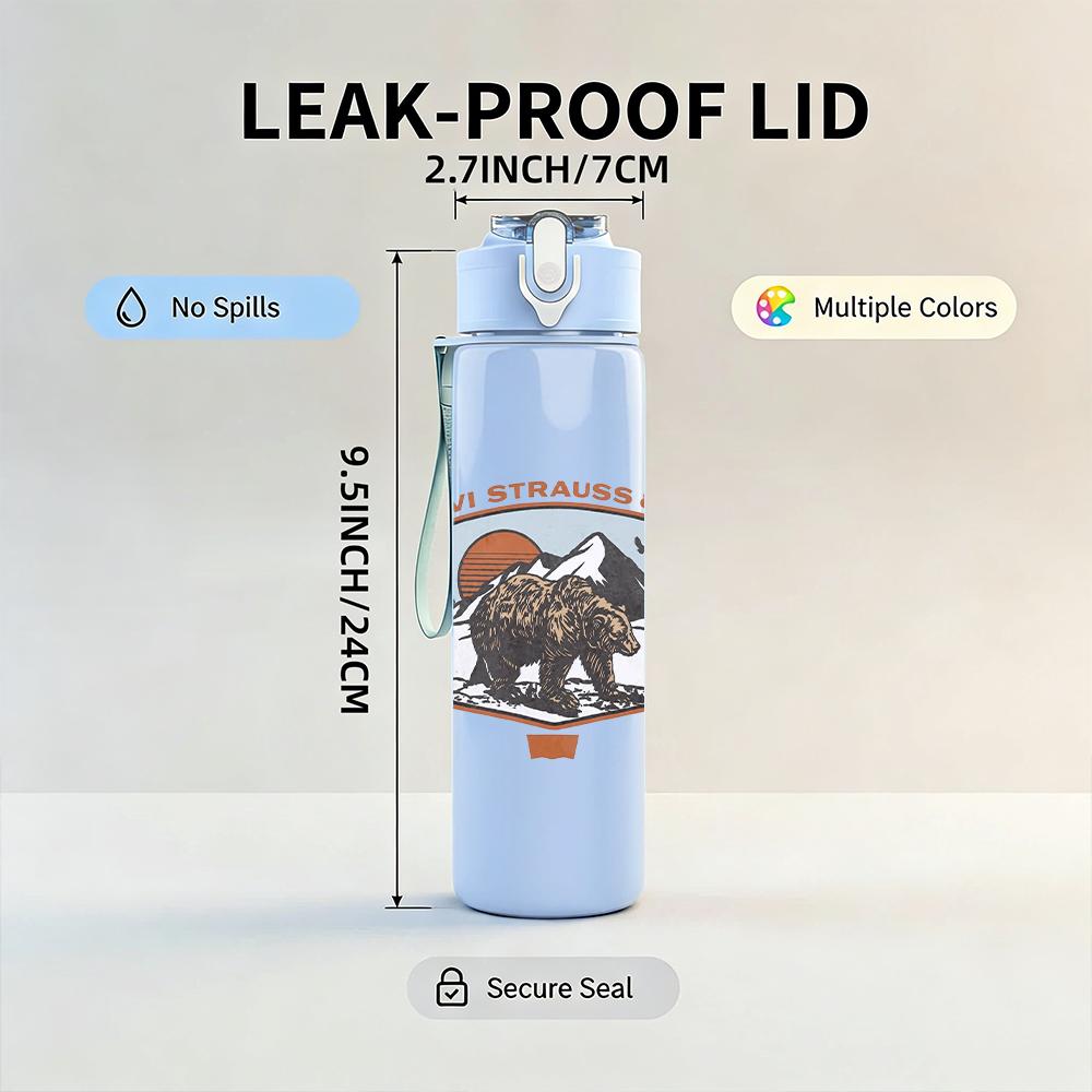 1PC Buffalo western animal circular print 750ml colorful plastic sports water bottle leakproof pop up lid with straw for outdoor work home use