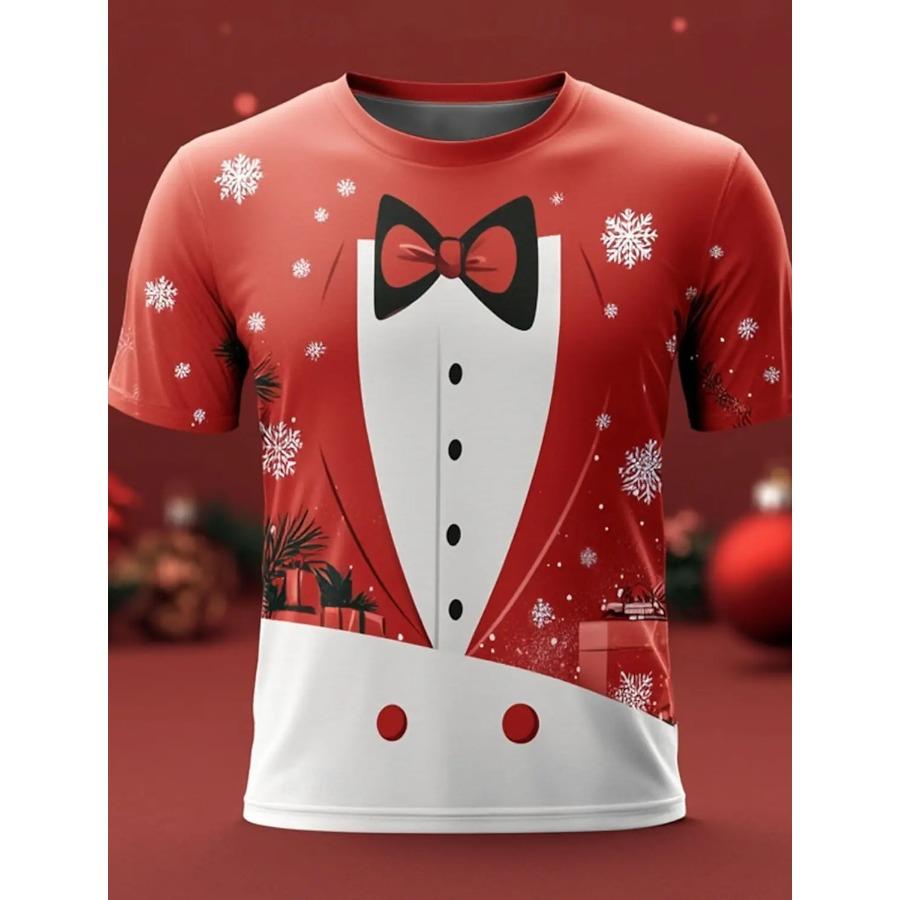 Рождественская елка, снежинка, модные повседневные топы, мужская футболка с 3D-принтом, футболка для вечеринки, уличная красная поддельная рубашка с коротким рукавом и круглым вырезом