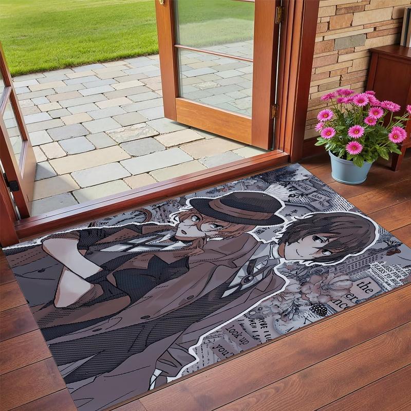 Anti‑Slip Crystal Velvet Floor Rug, Chuya And Dazai Design Carpet for Indoor Living Bedroom Home Decoration