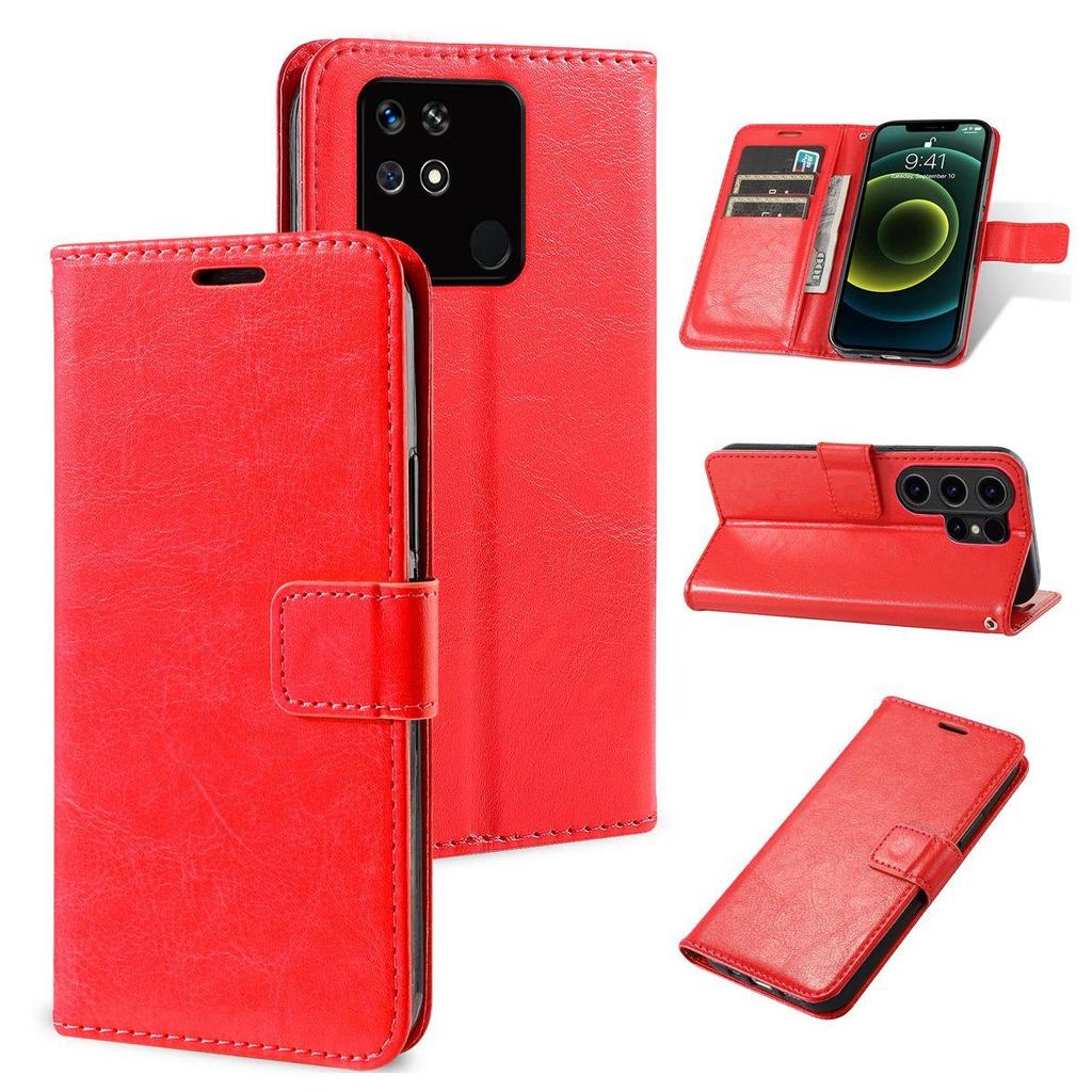 Чехол из ПУ кожи с текстурой Crazy Horse для Xiaomi Redmi 10C, с магнитной застежкой, слотами для карт, подставкой, противоударной внутренней крышкой из ТПУ