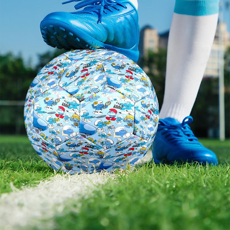 Blue Smurfs Print Size 5 Soccer Ball, PU Wear Resistant Football for Match Training and Daily Practice, Birthday Gift for Soccer Fans