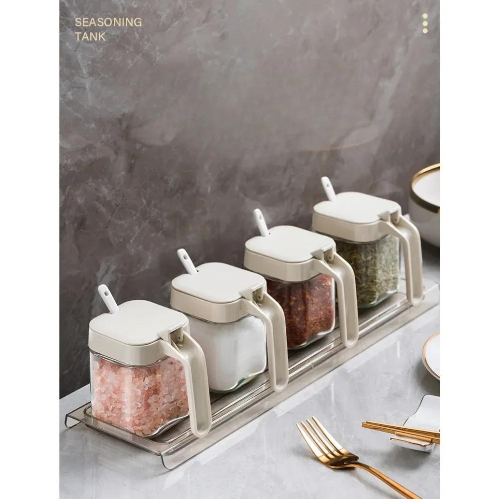 Household Moisture-proof Seasoning Combination Set Glass Pot Kitchen MSG Chicken Sealed Seasoning Box