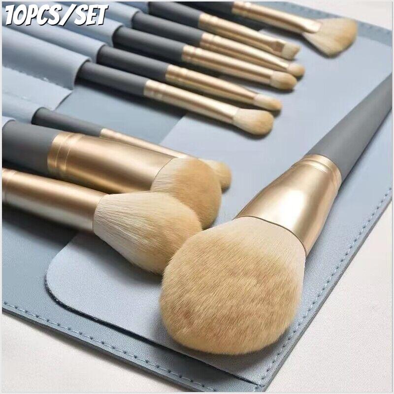 10PCS /set Soft Bristle Makeup Brushes Set with Storage Bag/eyeshadow Brushes Hauteur Light Blue Color Makeup Brushes Natural Fiber Beauty Makeup