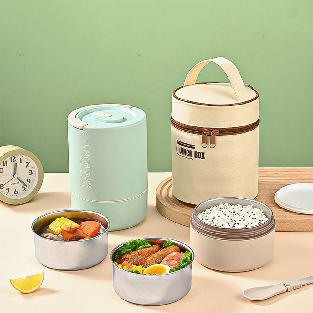 Portable Stainless Steel 3 Layers Lunch Box Large Capacity Round Thermal Lunch Box Sealed Stackable Lunch Container Set Picnic